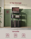 Record Player Stand – Wood – Ebony Black – 3-Tier Vinyl Record Storage for Up to 100 Albums