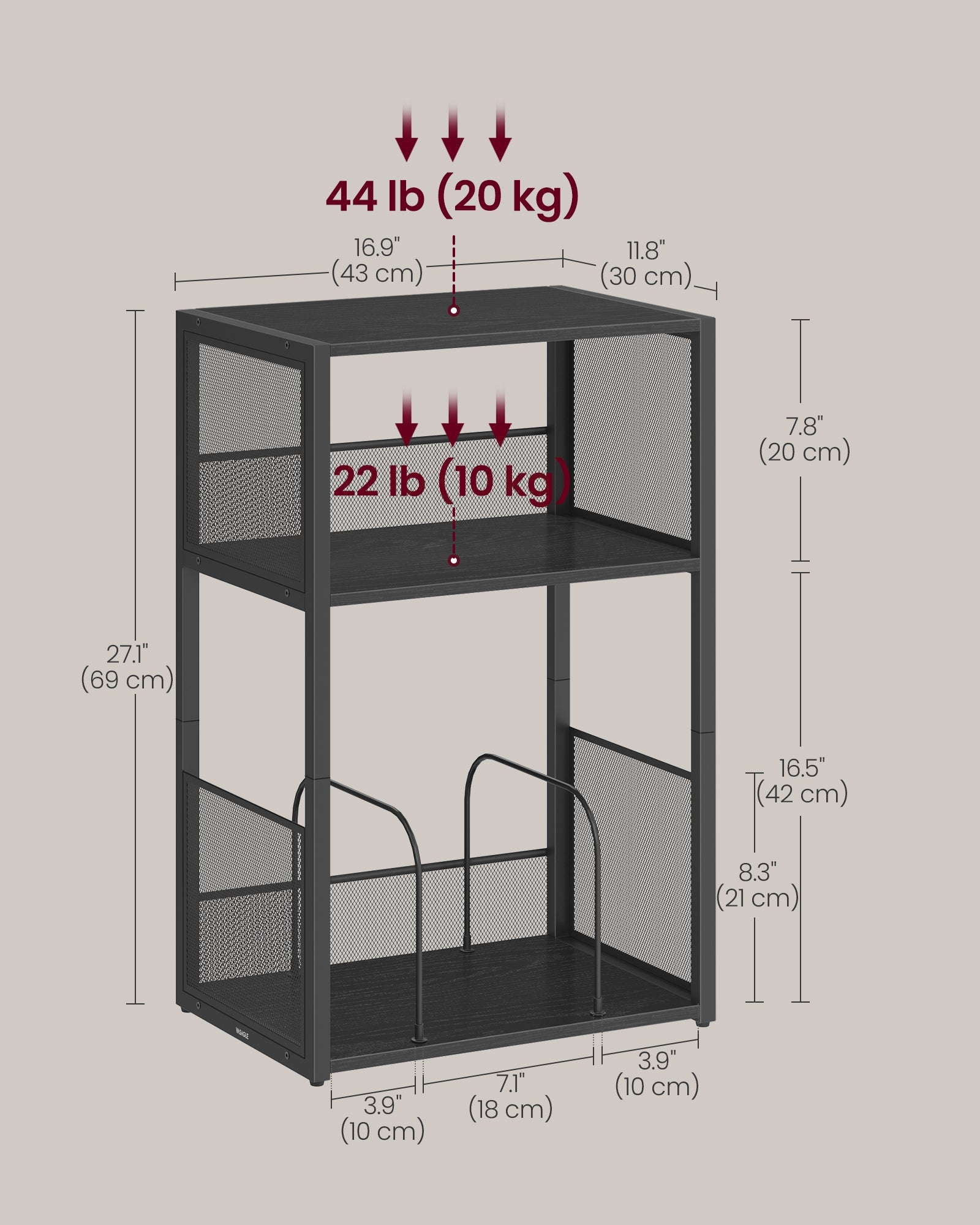 Record Player Stand – Wood – Ebony Black – 3-Tier Vinyl Record Storage for Up to 100 Albums