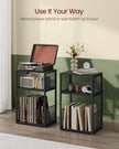 Record Player Stand – Wood – Ebony Black – 3-Tier Vinyl Record Storage for Up to 100 Albums