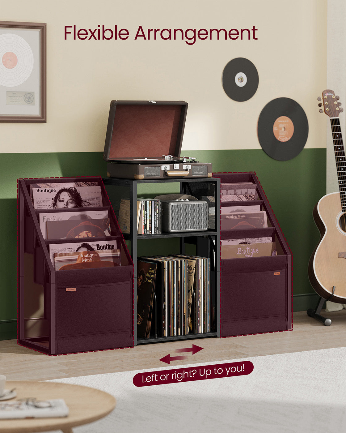 Record Player Stand – Wood – Rustic Brown – Vinyl Storage for Up to 140 Albums, Three-Tier Design