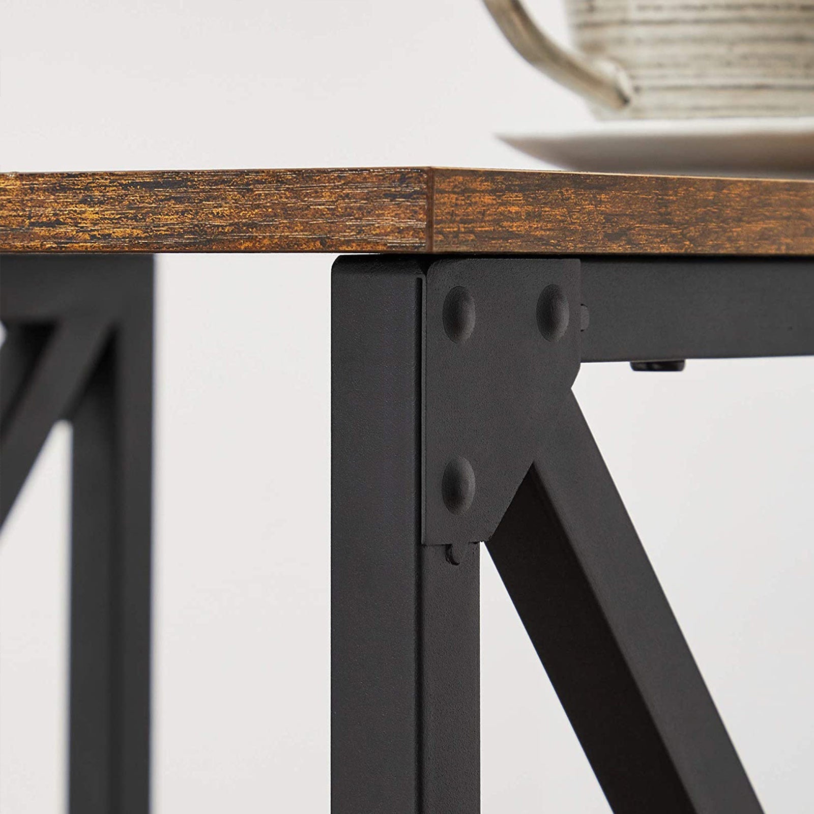 Side Table – Wood and Steel – Rustic Brown and Black – X-Shape Frame with Storage Shelf