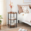 3-Tier Round Accent Table – Steel Frame – Rustic Brown and Black – Easy Assembly