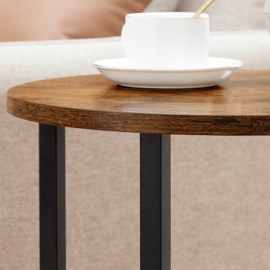 3-Tier Round Accent Table – Steel Frame – Rustic Brown and Black – Easy Assembly