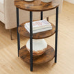 3-Tier Round Accent Table – Steel Frame – Rustic Brown and Black – Easy Assembly