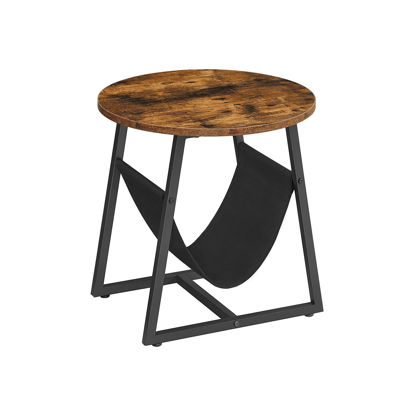 Round Side Table – Steel – Rustic Brown and Black – Magazine Pocket