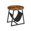 Round Side Table – Steel – Rustic Brown and Black – Magazine Pocket
