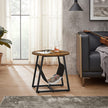 Round Side Table – Steel – Rustic Brown and Black – Magazine Pocket