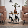 Round Side Table – Steel – Rustic Brown and Black – Magazine Pocket