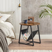 Round Side Table – Steel – Rustic Brown and Black – Magazine Pocket