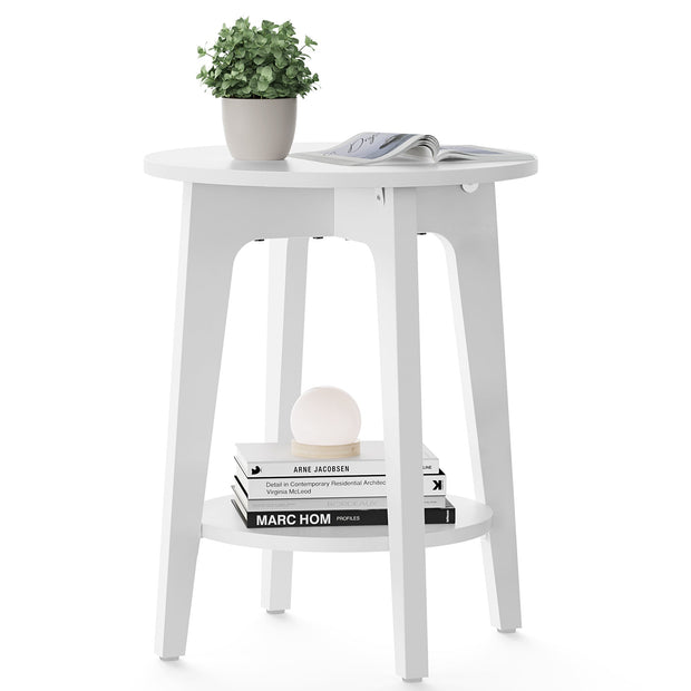 Side Table – Wood – White – Modern Design with Lower Shelf
