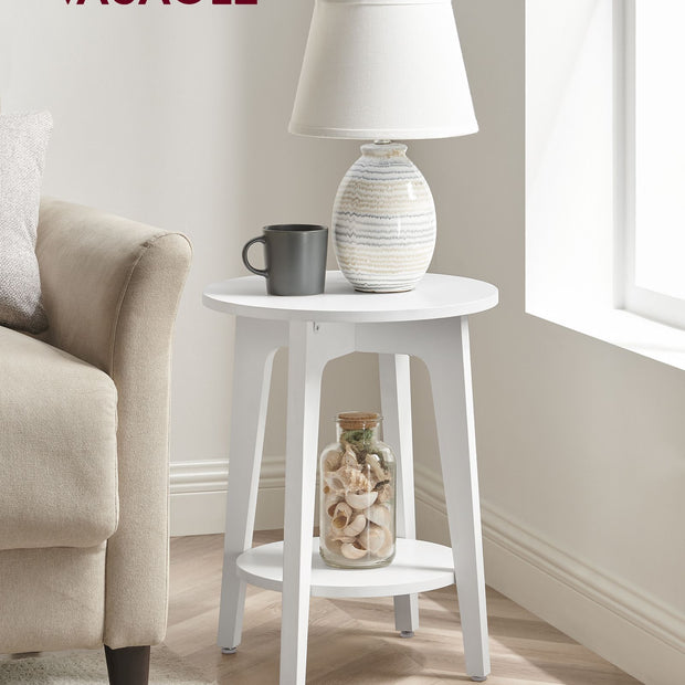 Side Table – Wood – White – Modern Design with Lower Shelf