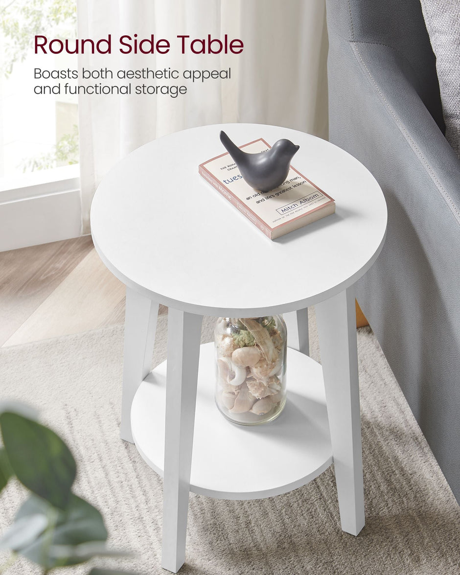Side Table – Wood – White – Modern Design with Lower Shelf