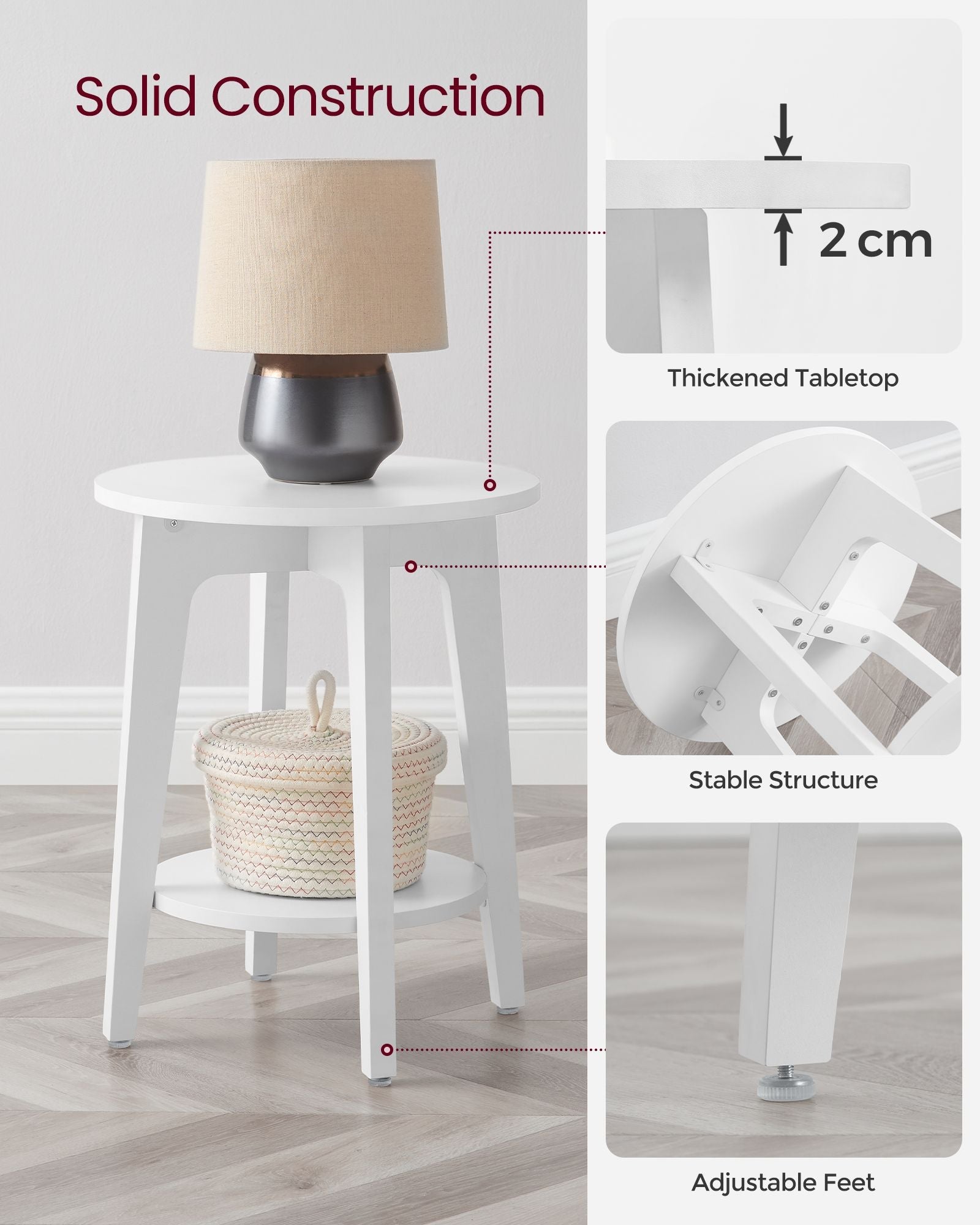 Side Table – Wood – White – Modern Design with Lower Shelf