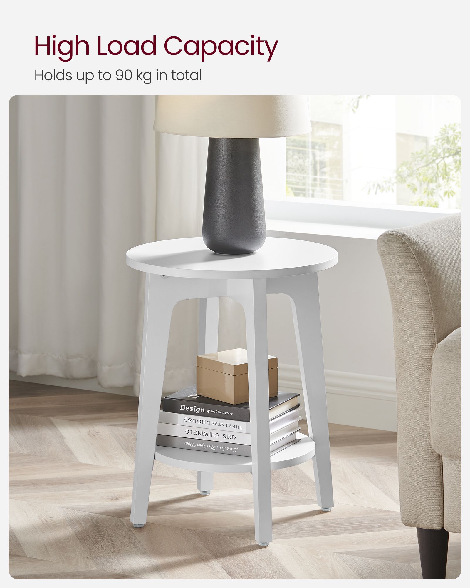 Side Table – Wood – White – Modern Design with Lower Shelf