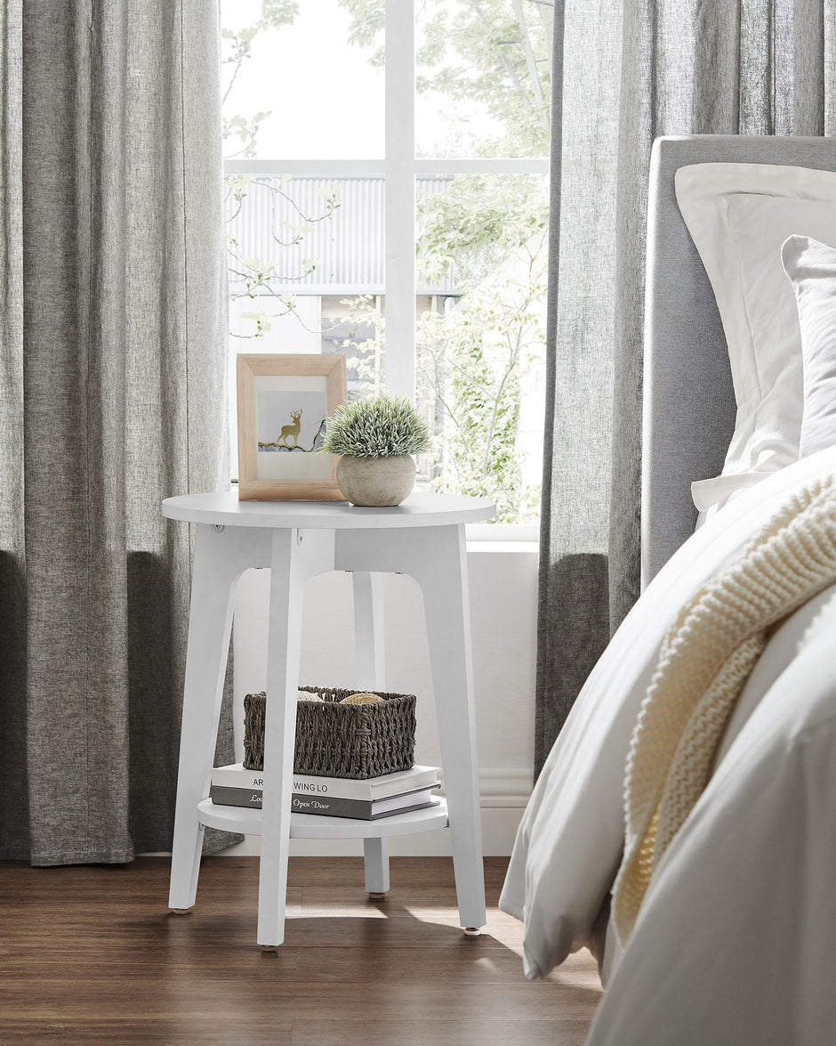 Side Table – Wood – White – Modern Design with Lower Shelf