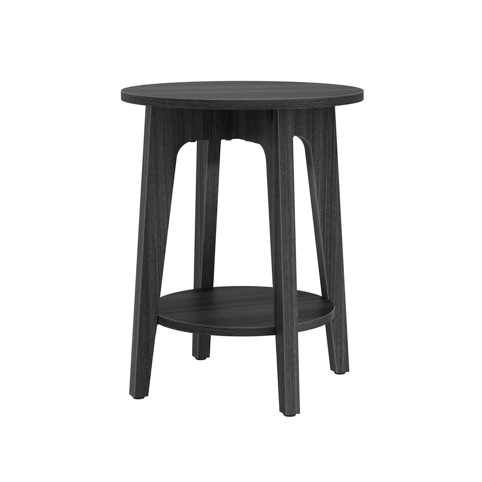 Round Side Table – Metal – Black – Modern Design with Lower Shelf