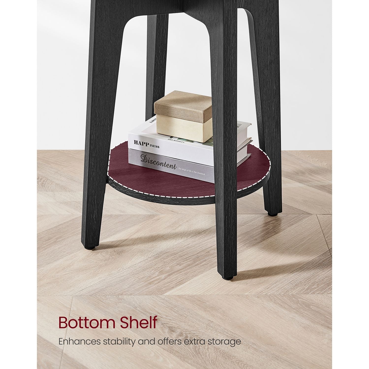 Round Side Table – Metal – Black – Modern Design with Lower Shelf