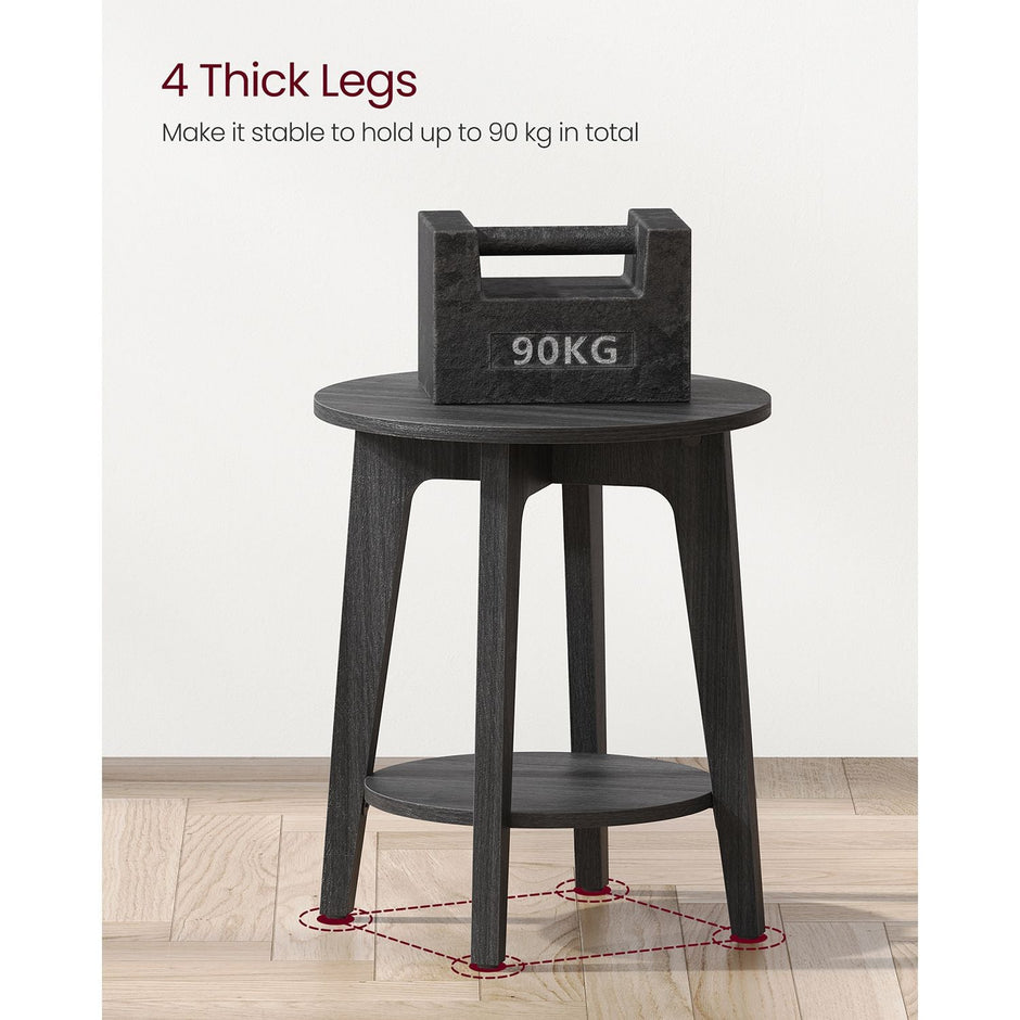 Round Side Table – Metal – Black – Modern Design with Lower Shelf