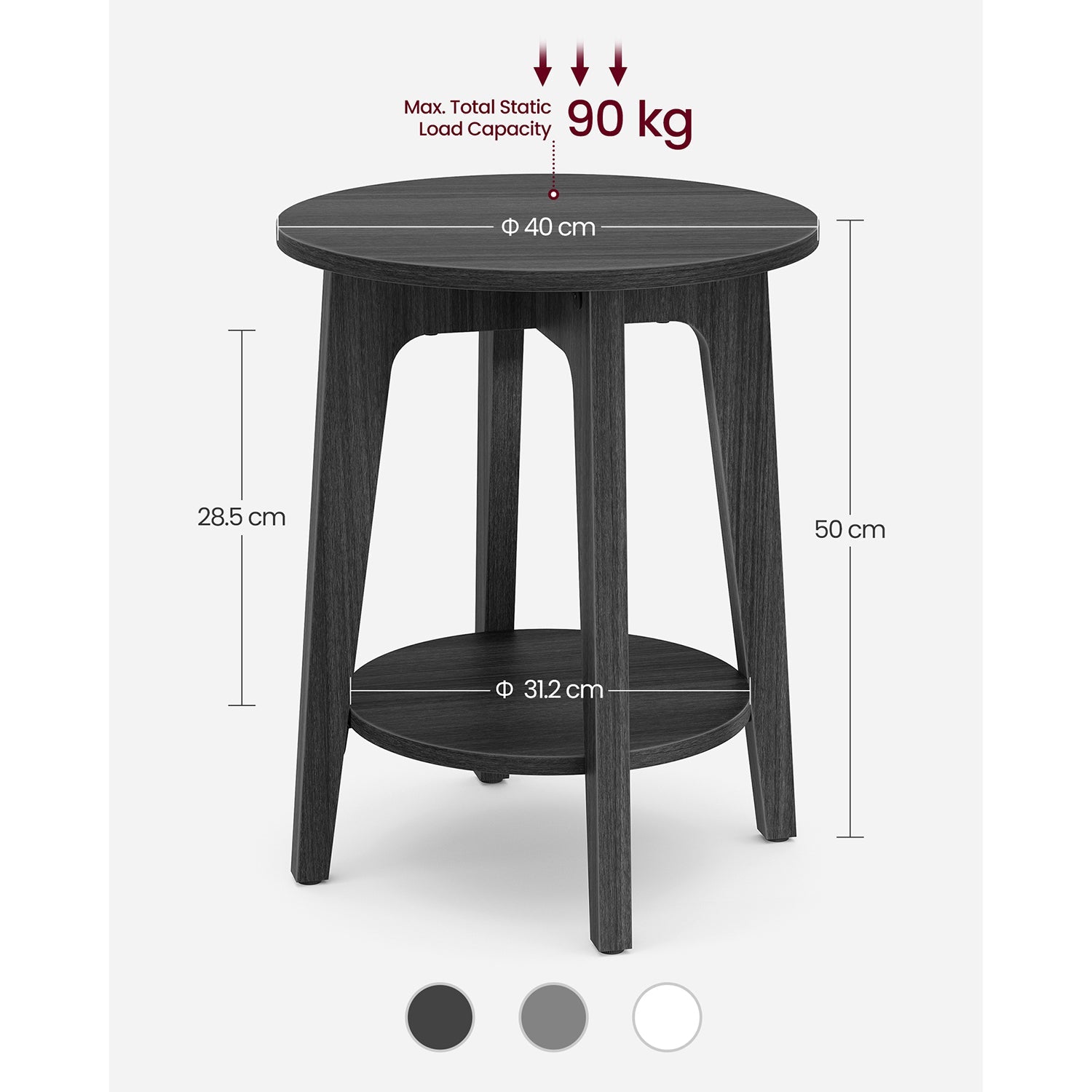 Round Side Table – Metal – Black – Modern Design with Lower Shelf