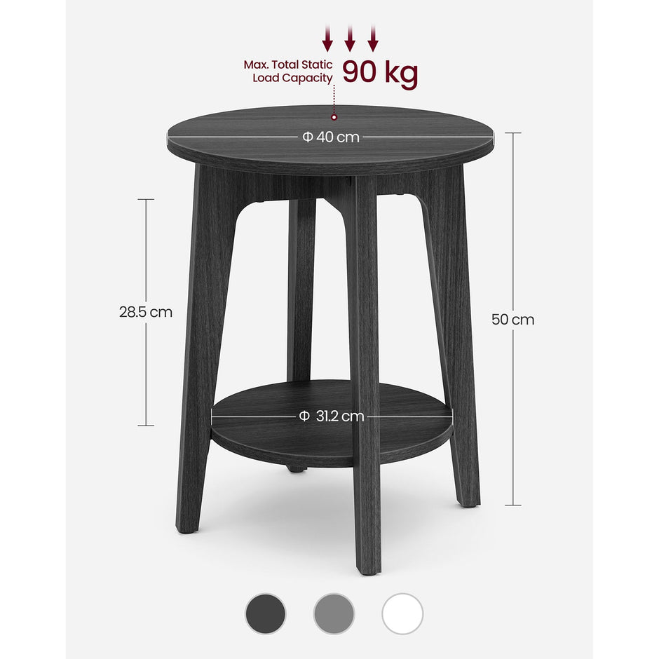 Round Side Table – Metal – Black – Modern Design with Lower Shelf