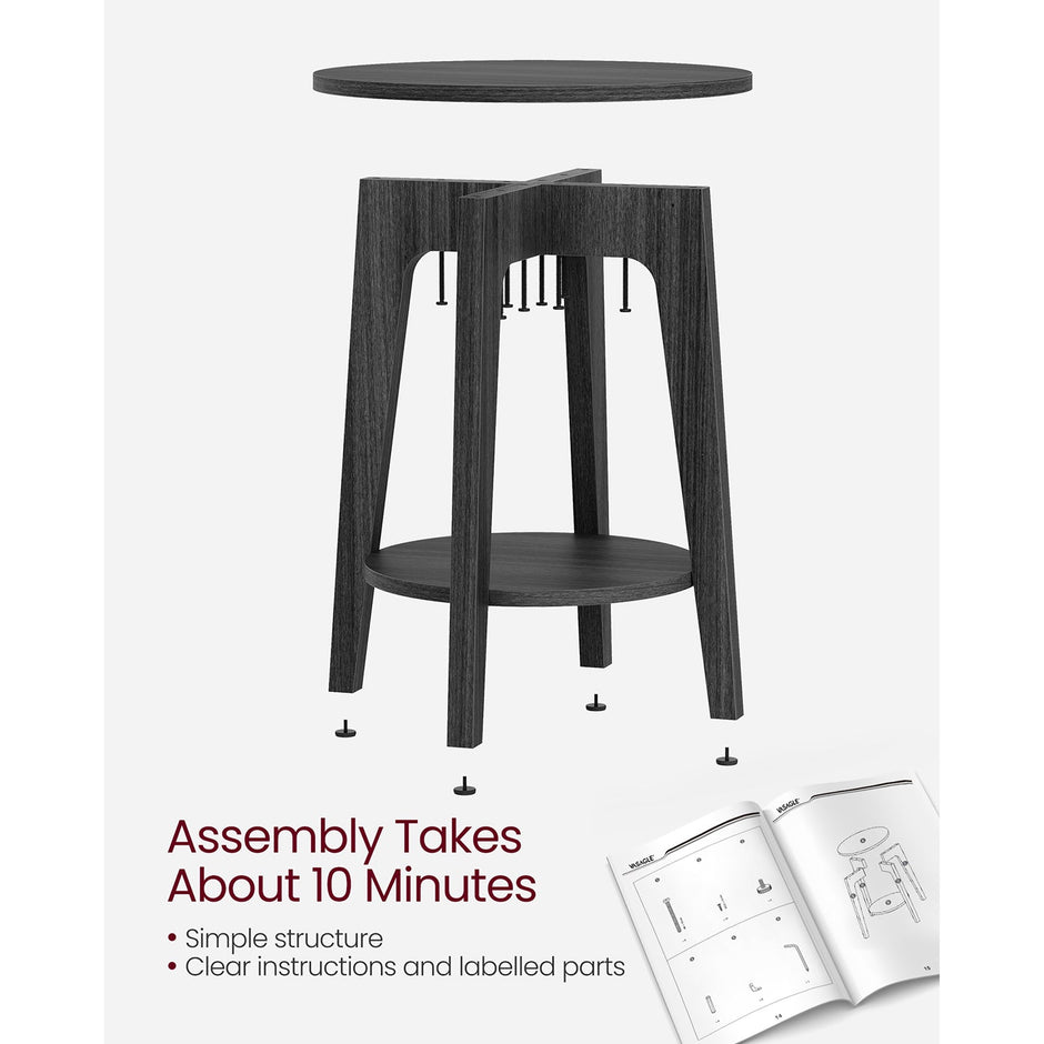 Round Side Table – Metal – Black – Modern Design with Lower Shelf