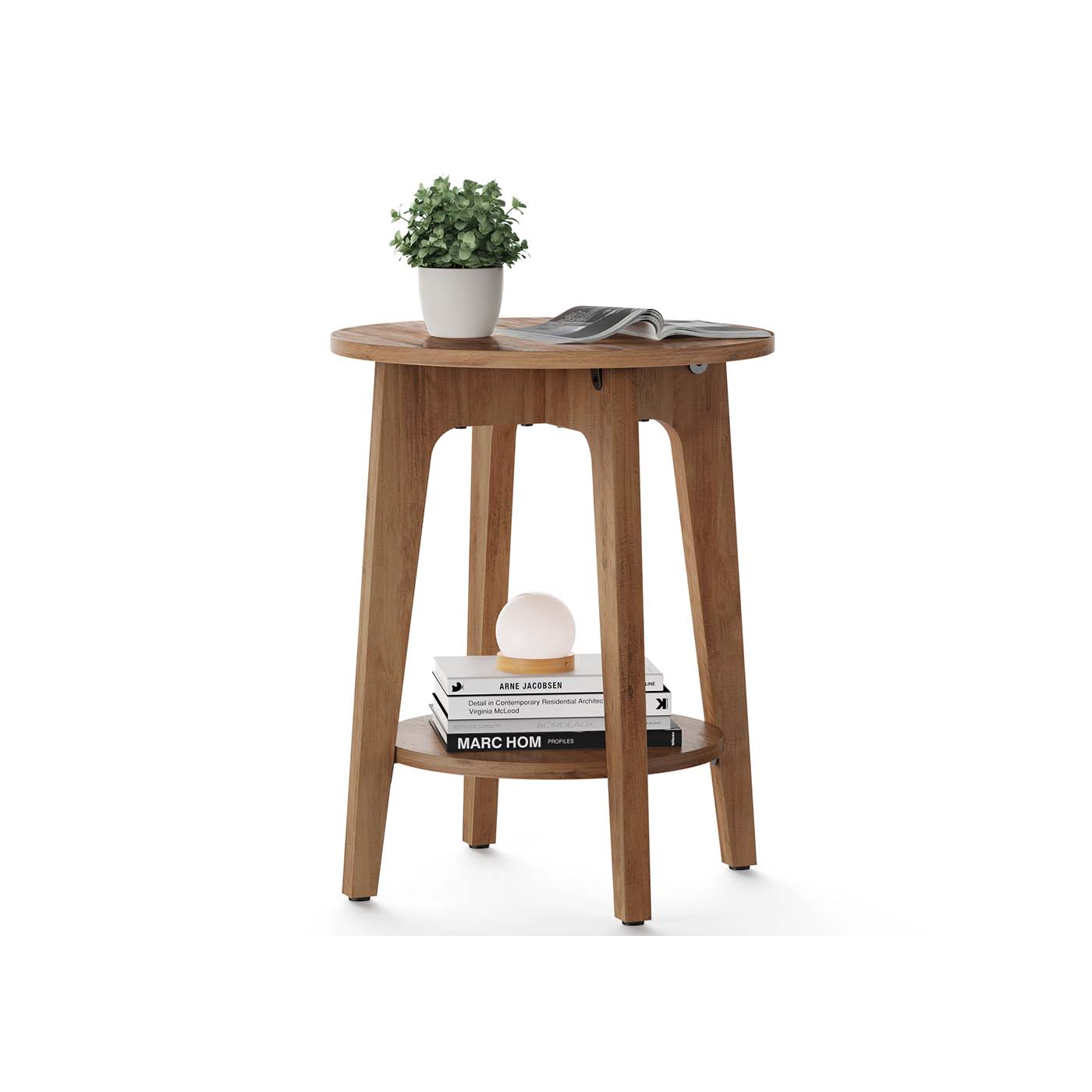 Side Table – Wood – White – Modern Design with Lower Shelf