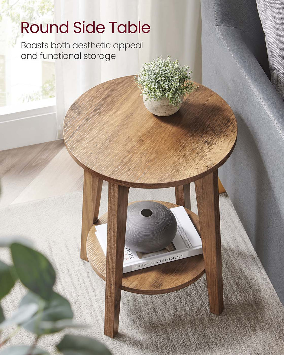 Side Table – Wood – Yellowish Brown – Modern Design with Lower Shelf