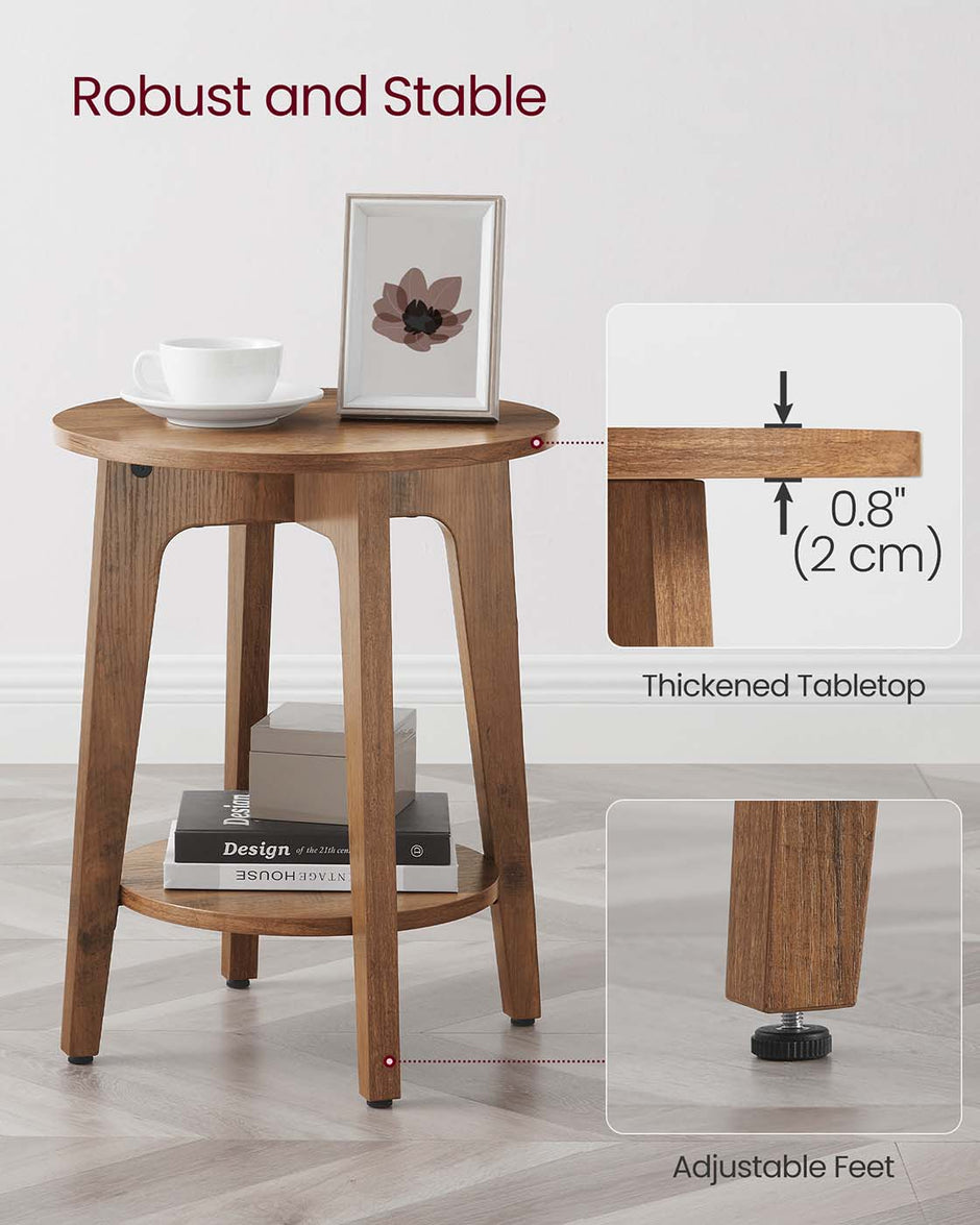 Side Table – Wood – Yellowish Brown – Modern Design with Lower Shelf