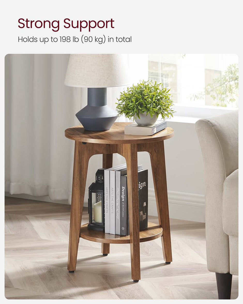 Side Table – Wood – Yellowish Brown – Modern Design with Lower Shelf
