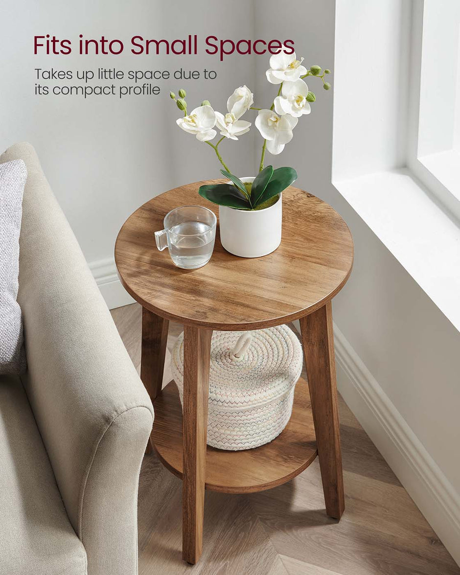 Side Table – Wood – Yellowish Brown – Modern Design with Lower Shelf