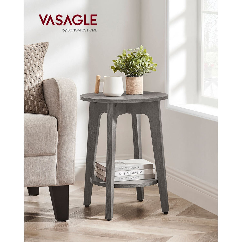 Side Table – Wood – Smoky Grey – Modern Design with Lower Shelf