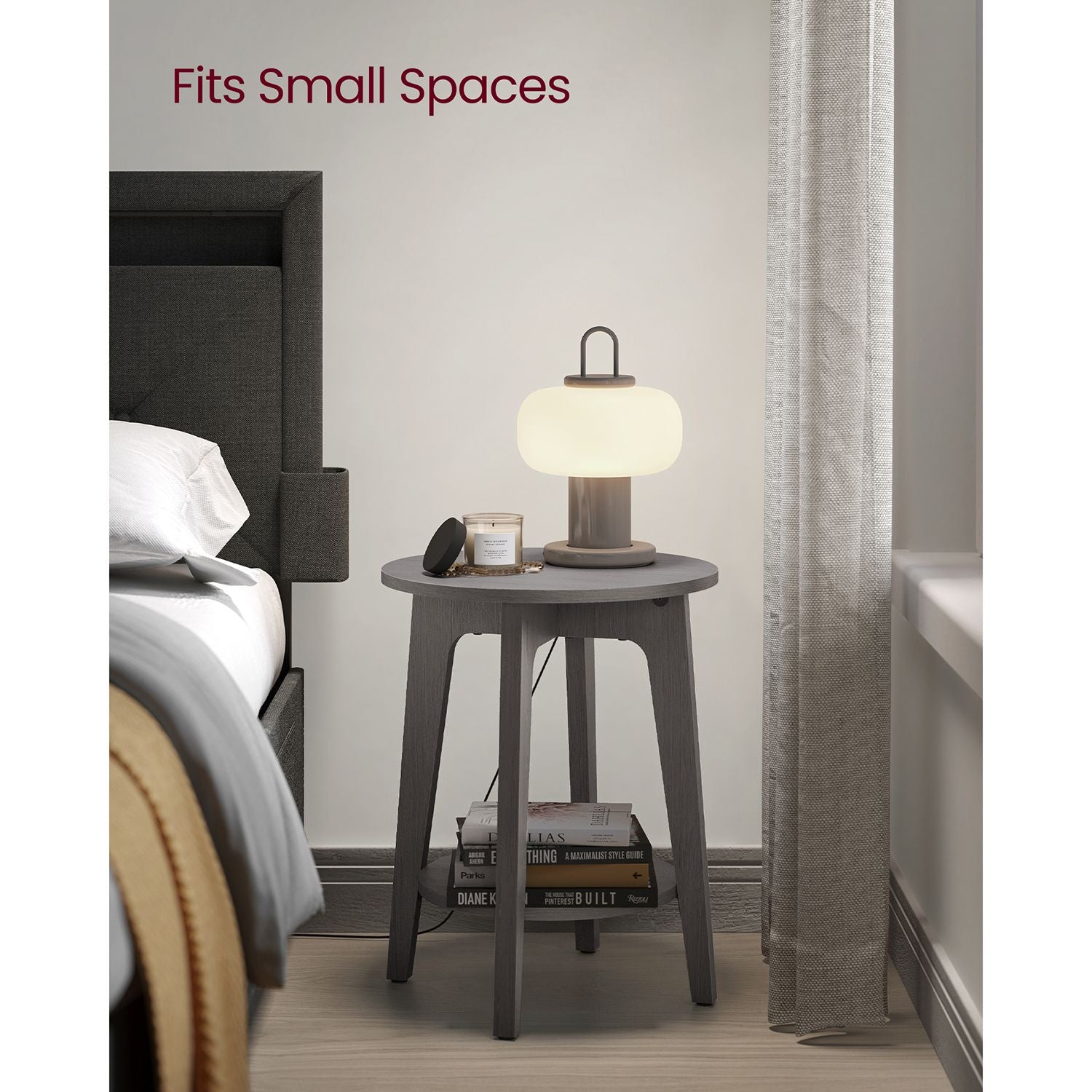 Side Table – Wood – Smoky Grey – Modern Design with Lower Shelf
