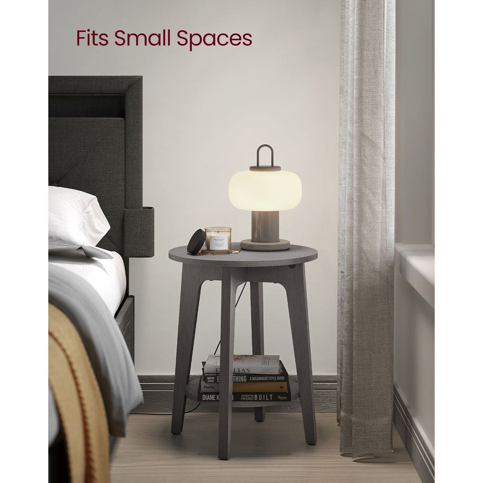 Side Table – Wood – Smoky Grey – Modern Design with Lower Shelf