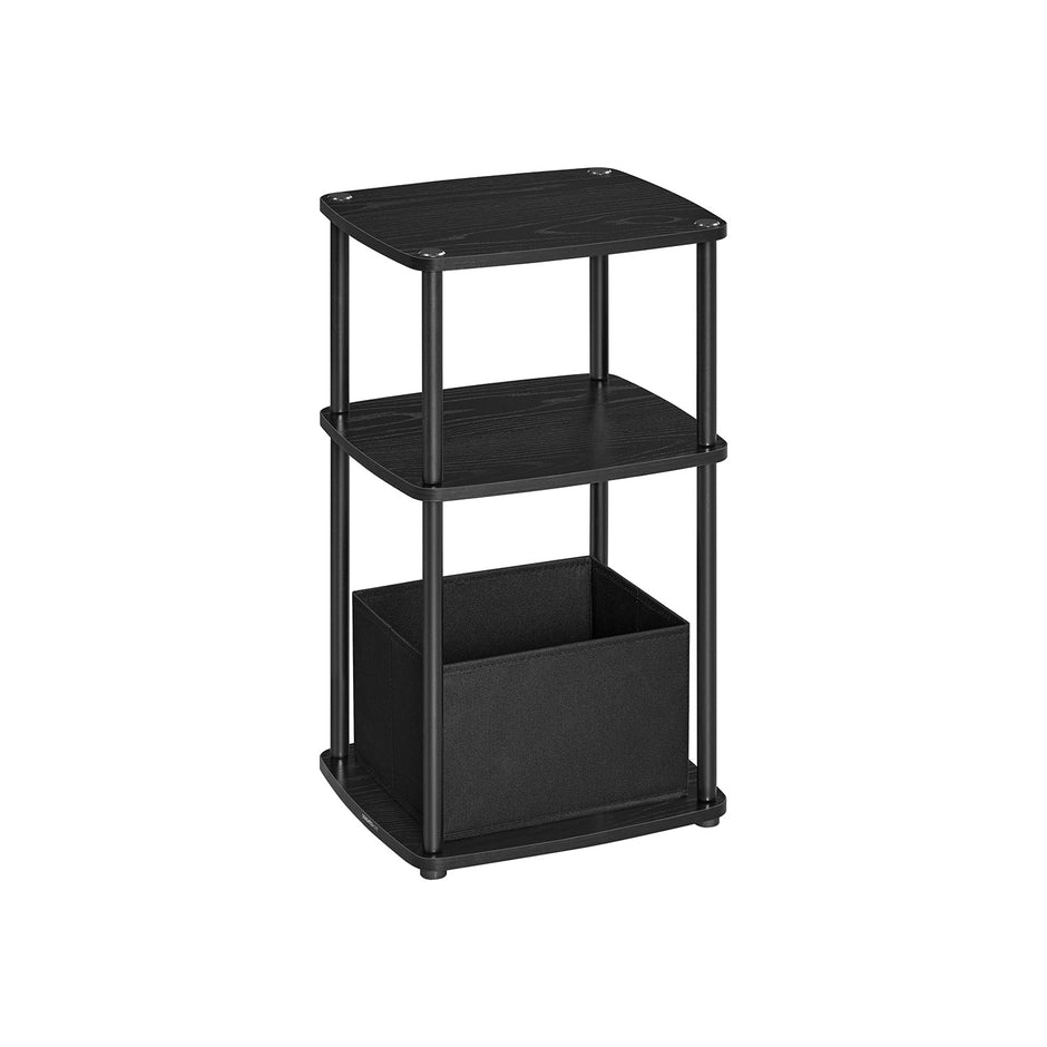 Side Table – Steel – Ebony Black – 3 Storage Shelves with Fabric Basket