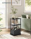Side Table – Steel – Ebony Black – 3 Storage Shelves with Fabric Basket