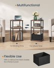 Side Table – Steel Frame – Ebony Walnut – 3 Storage Shelves with Fabric Basket
