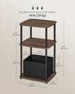 Side Table – Steel Frame – Ebony Walnut – 3 Storage Shelves with Fabric Basket