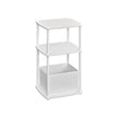Side Table – Steel Frame – Snow White – 3 Storage Shelves with Fabric Basket