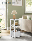 Side Table – Steel Frame – Snow White – 3 Storage Shelves with Fabric Basket