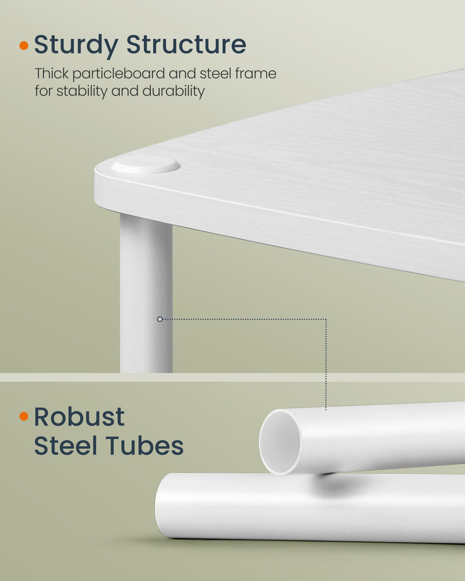 Side Table – Steel Frame – Snow White – 3 Storage Shelves with Fabric Basket