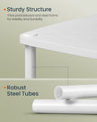 Side Table – Steel Frame – Snow White – 3 Storage Shelves with Fabric Basket