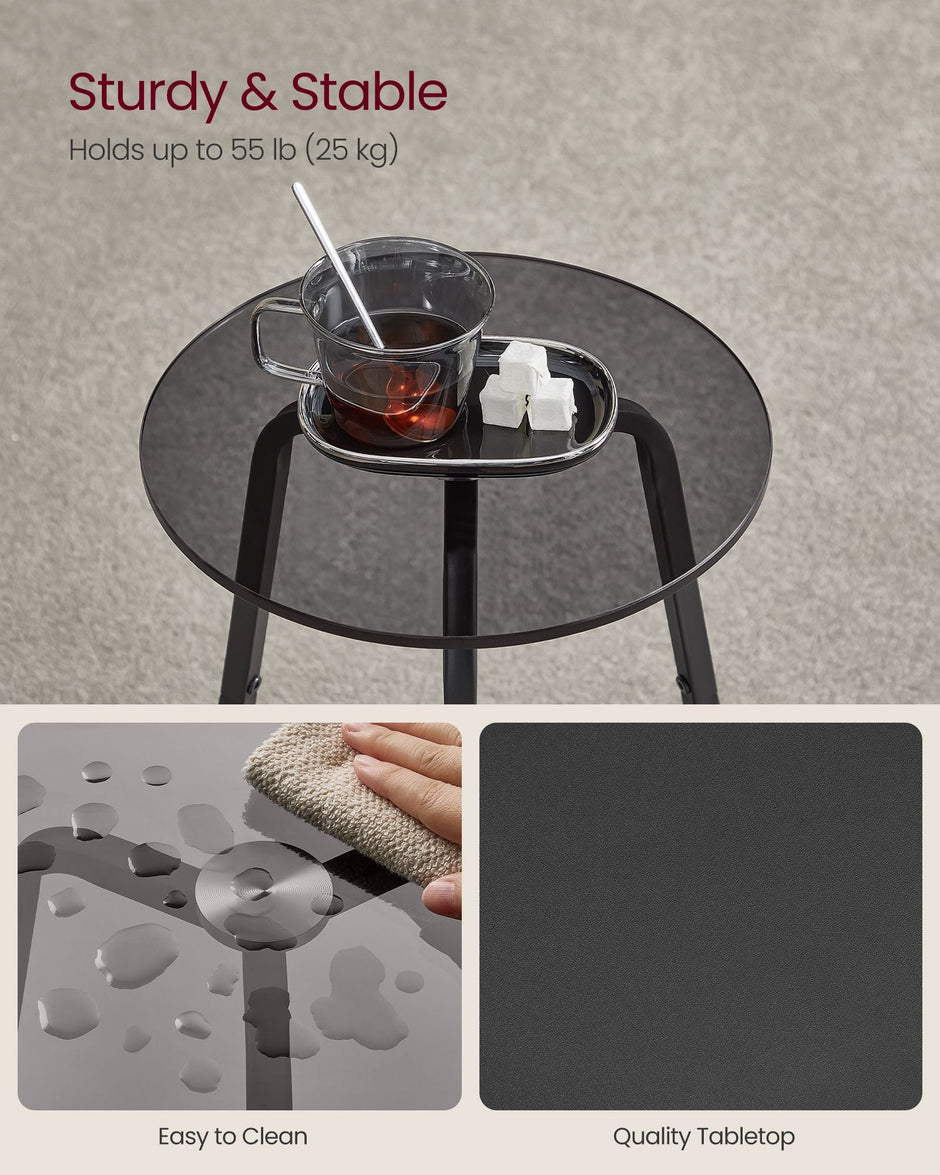 2-Tier Round Side Table – Particleboard and Glass – Slate Grey – Modern Design for Living Room and Bedroom