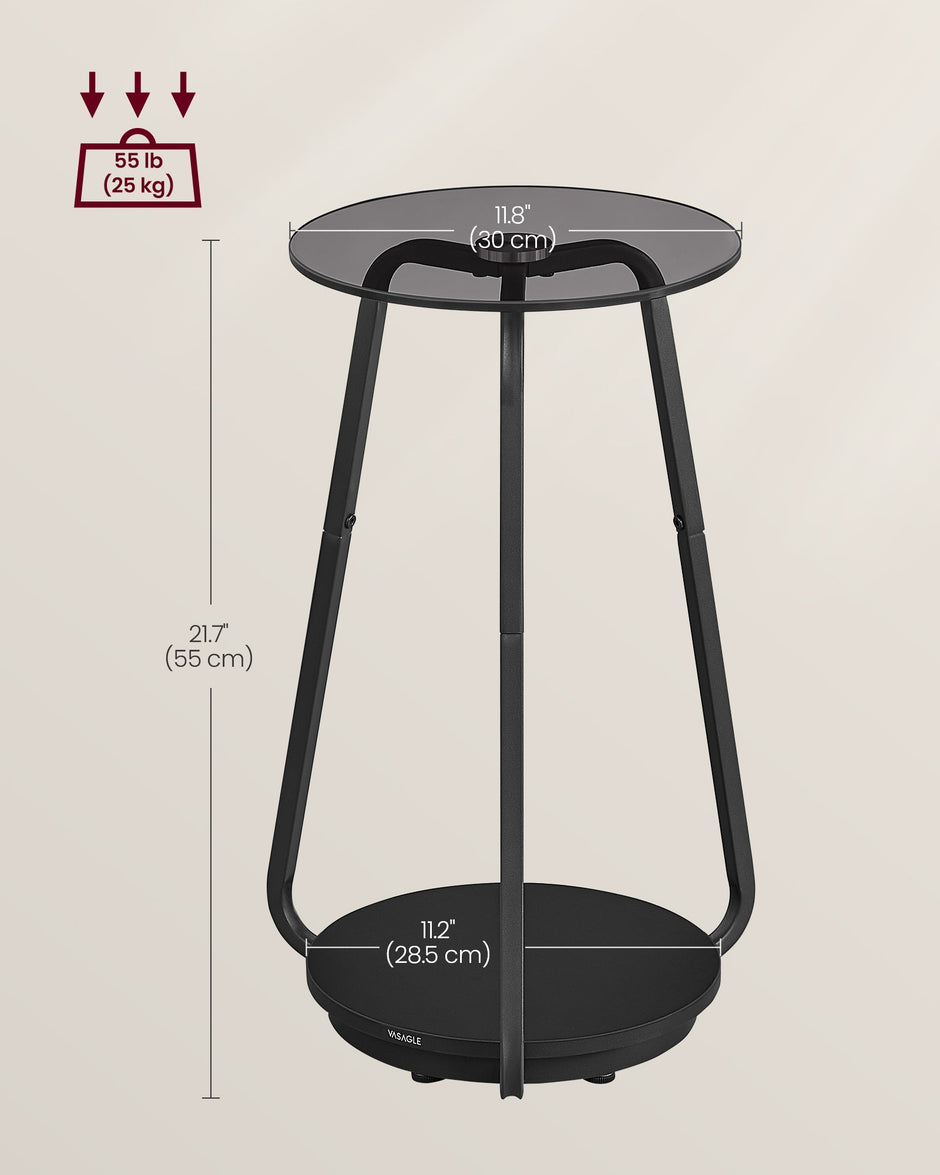 2-Tier Round Side Table – Particleboard and Glass – Slate Grey – Modern Design for Living Room and Bedroom