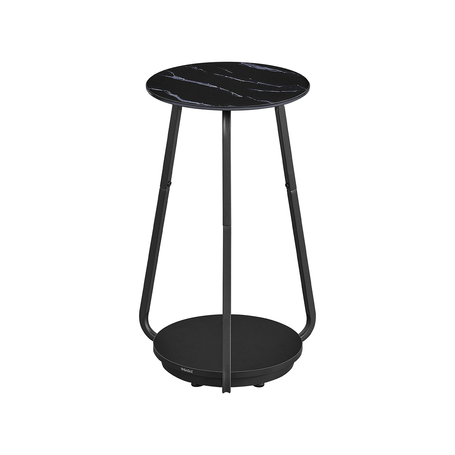 2-Tier Round Side Table – Glass and Particleboard – Marble Black – Modern Design