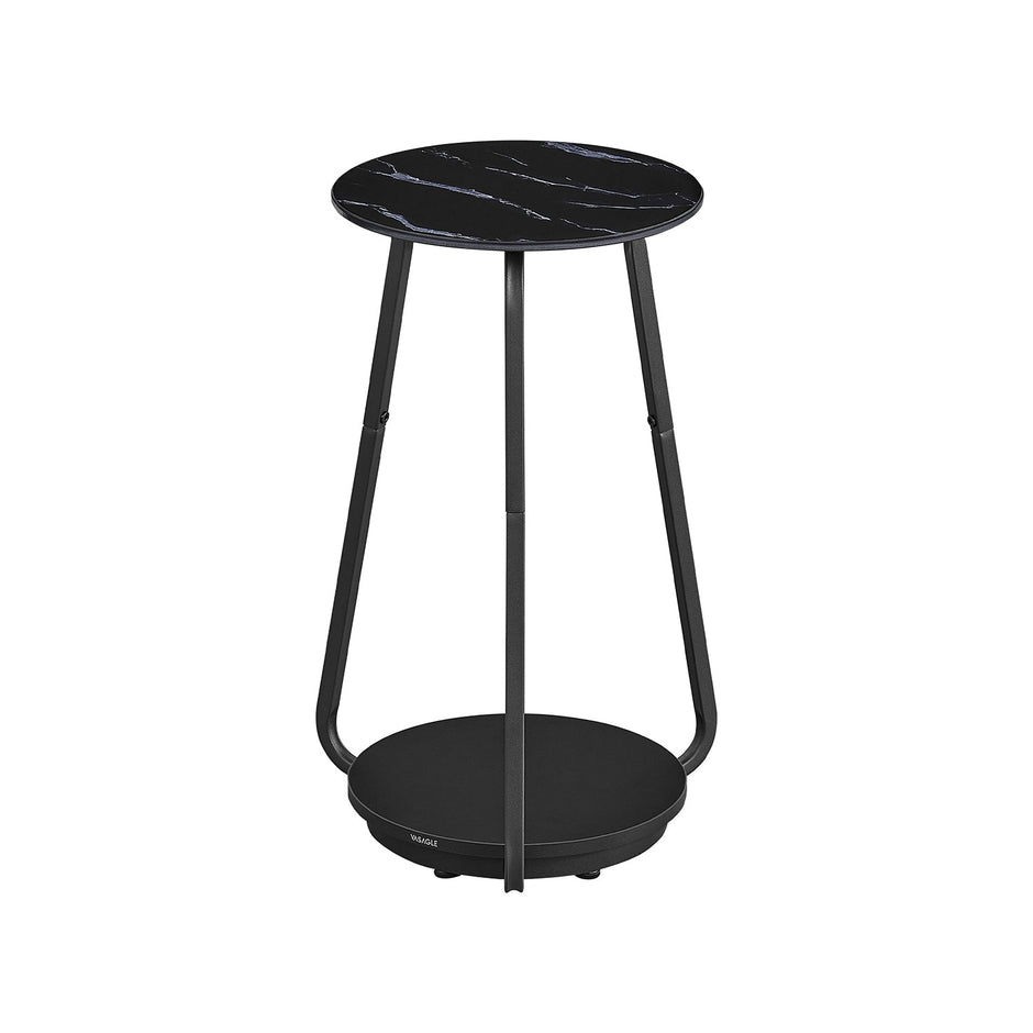 2-Tier Round Side Table – Glass and Particleboard – Marble White – Modern Design for Living Room and Bedroom