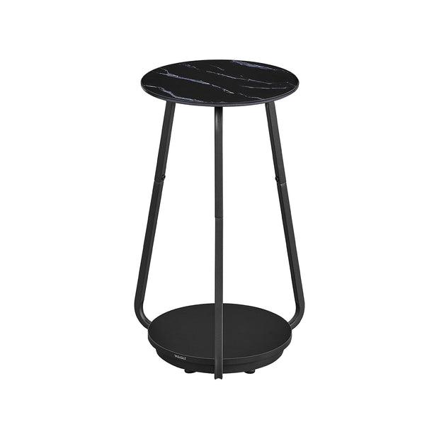 2-Tier Round Side Table – Glass and Particleboard – Marble Black – Modern Design