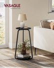 2-Tier Round Side Table – Glass and Particleboard – Marble Black – Modern Design