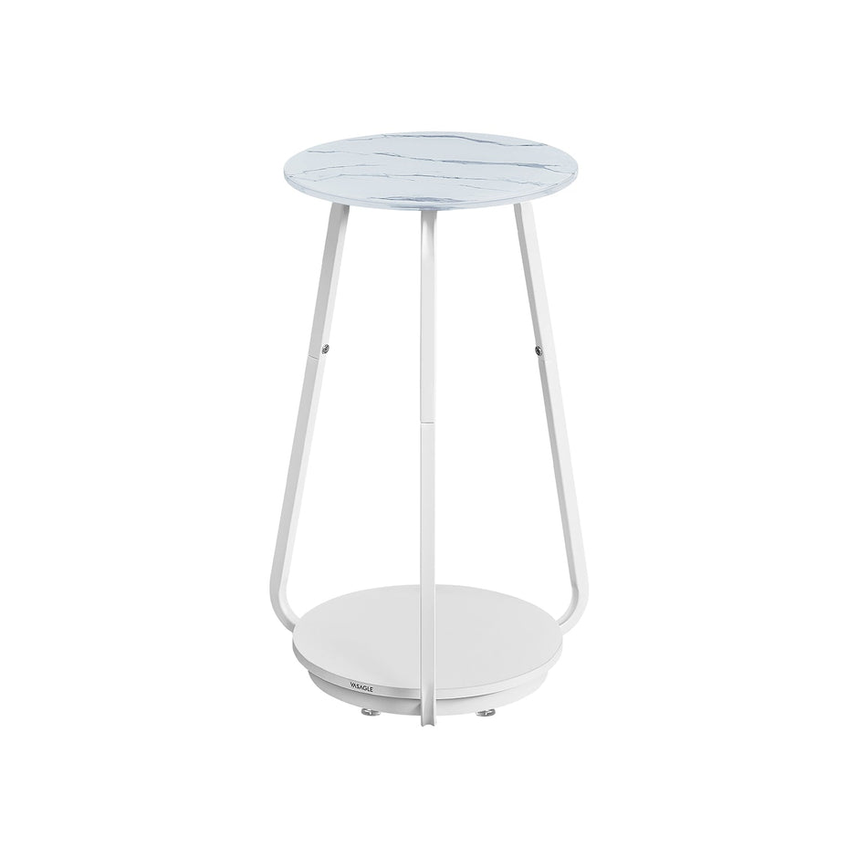 2-Tier Round Side Table – Glass and Particleboard – Marble White – Modern Design for Living Room and Bedroom