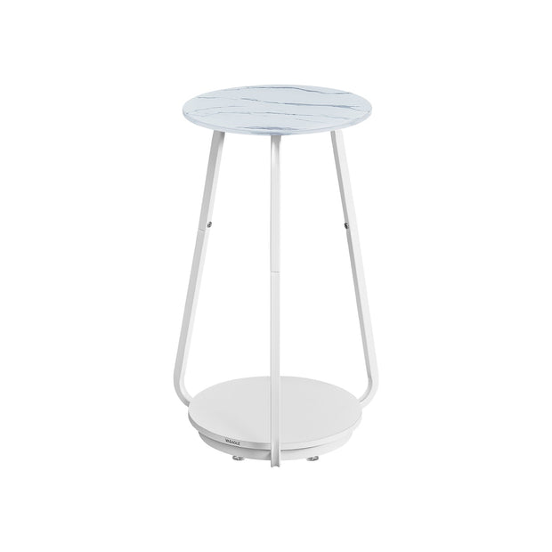 2-Tier Round Side Table – Glass and Particleboard – Marble White – Modern Design for Living Room and Bedroom