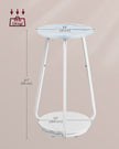 2-Tier Round Side Table – Glass and Particleboard – Marble White – Modern Design for Living Room and Bedroom